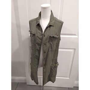 Buffalo David Bitton Olive Green Utility Cargo Vest Lyocell Size Medium